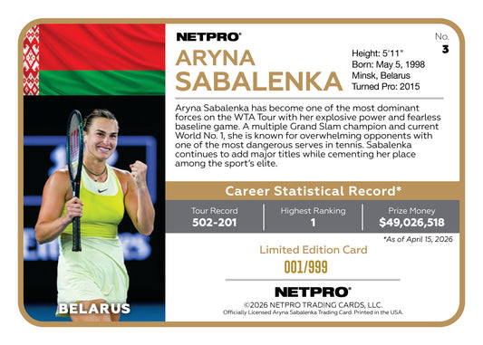 2026 NETPRO Aryna Sabalenka Card /999