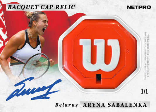 2026 NETPRO Racquet Cap Relic Autograph Aryna Sabalenka Card 1/1