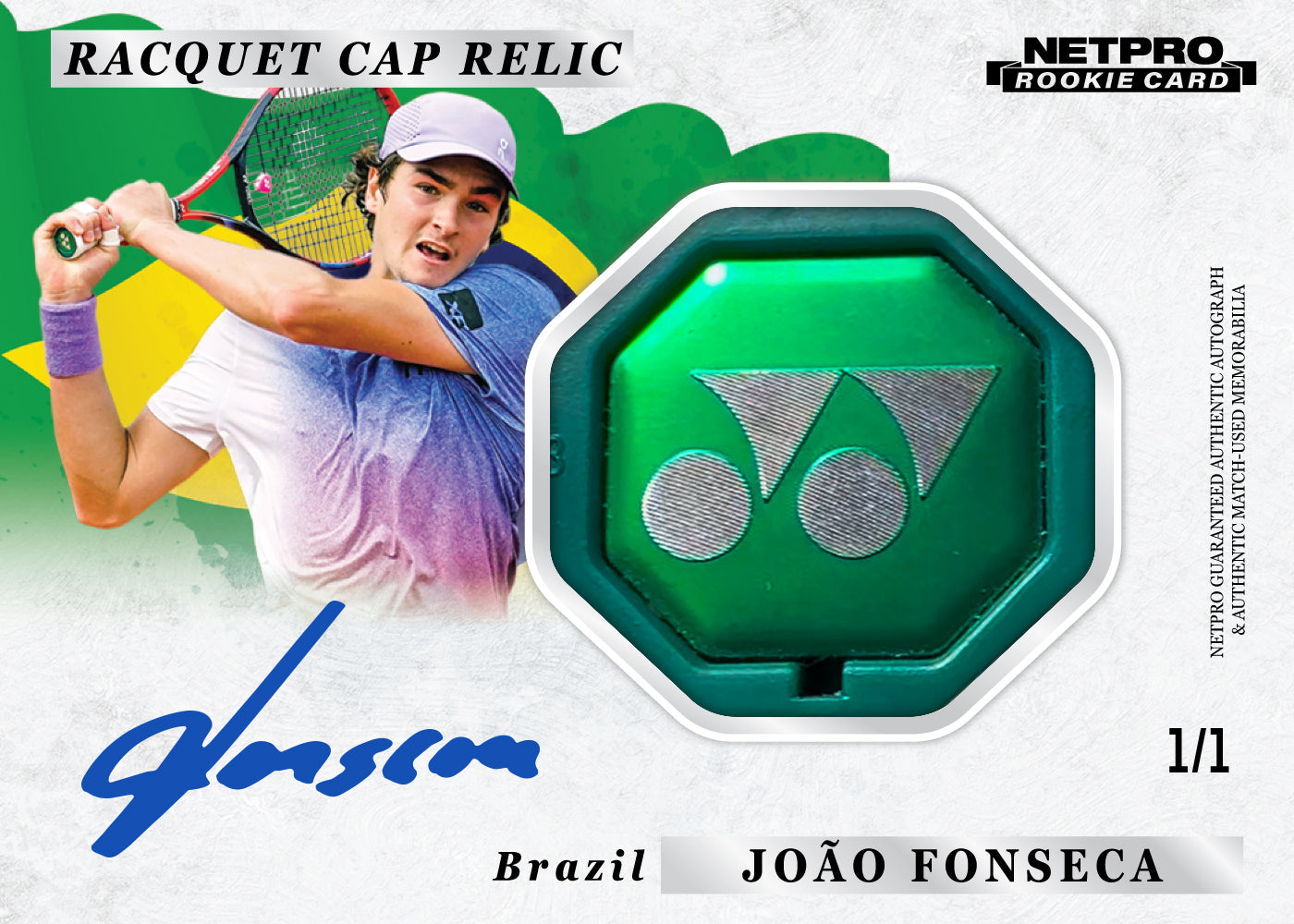 2026 NETPRO Racquet Cap Relic Autograph Joao Fonseca Rookie Card 1/1