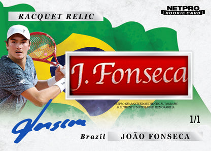 2026 NETPRO Racquet Relic Nameplate Autograph Joao Fonseca Rookie Card 1/1