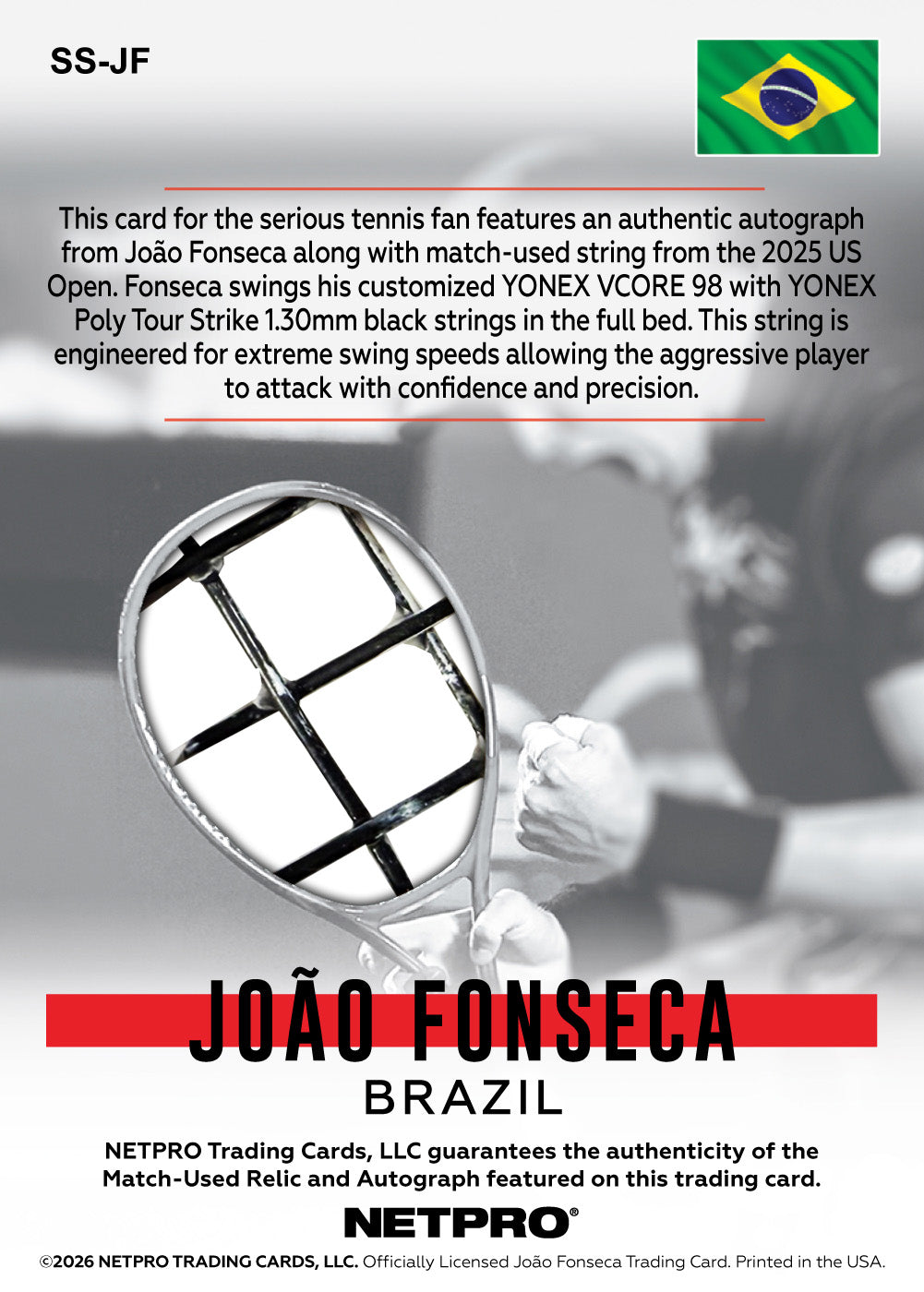 2026 NETPRO Signature Strings Autograph Joao Fonseca Rookie Card /25